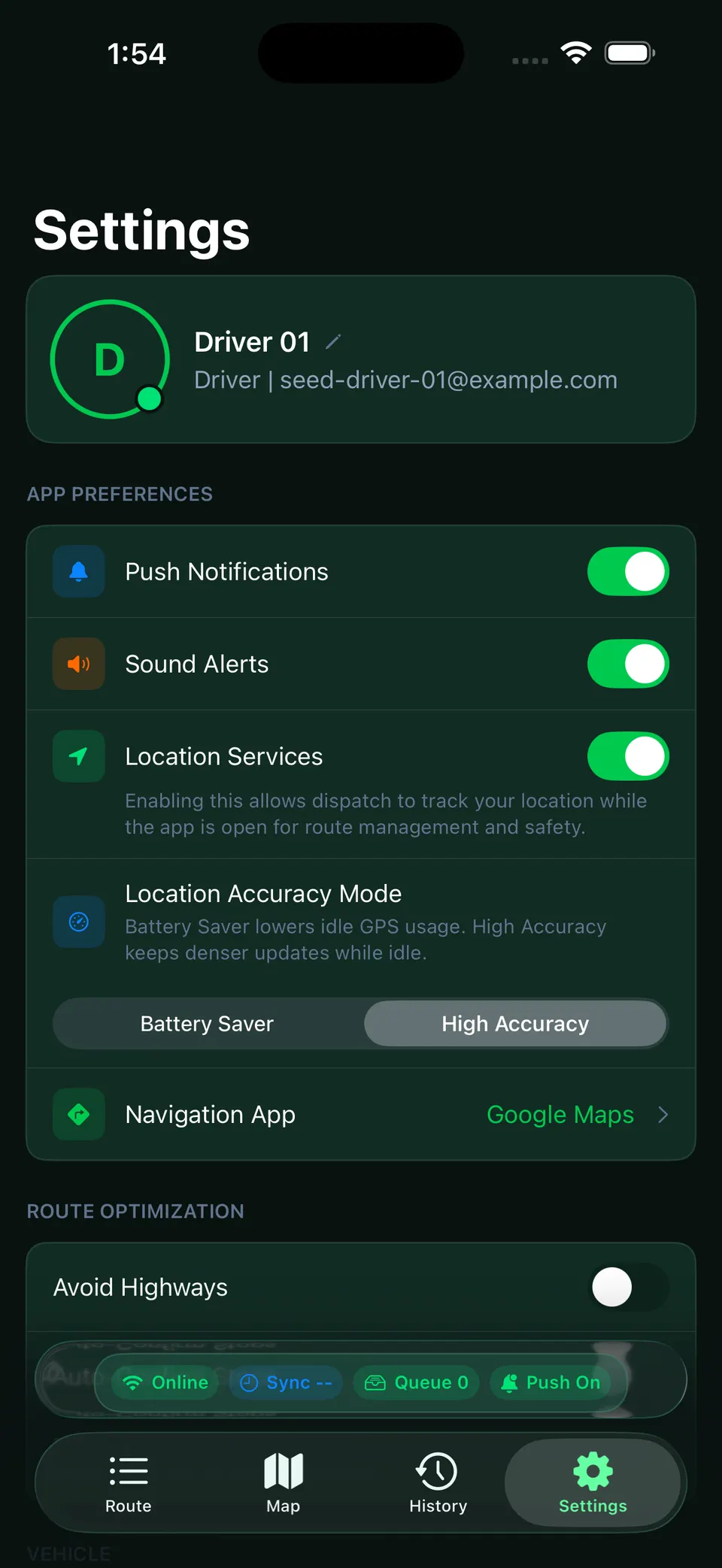 BasuraOS invite-only iOS driver settings screen