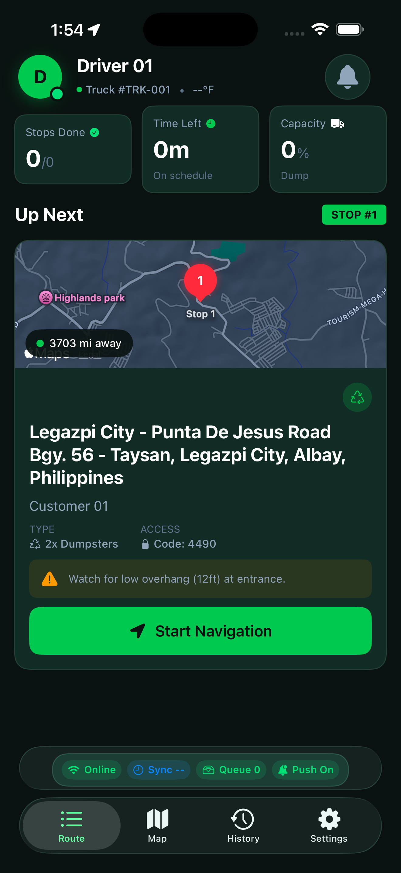 BasuraOS invite-only iOS driver route screen