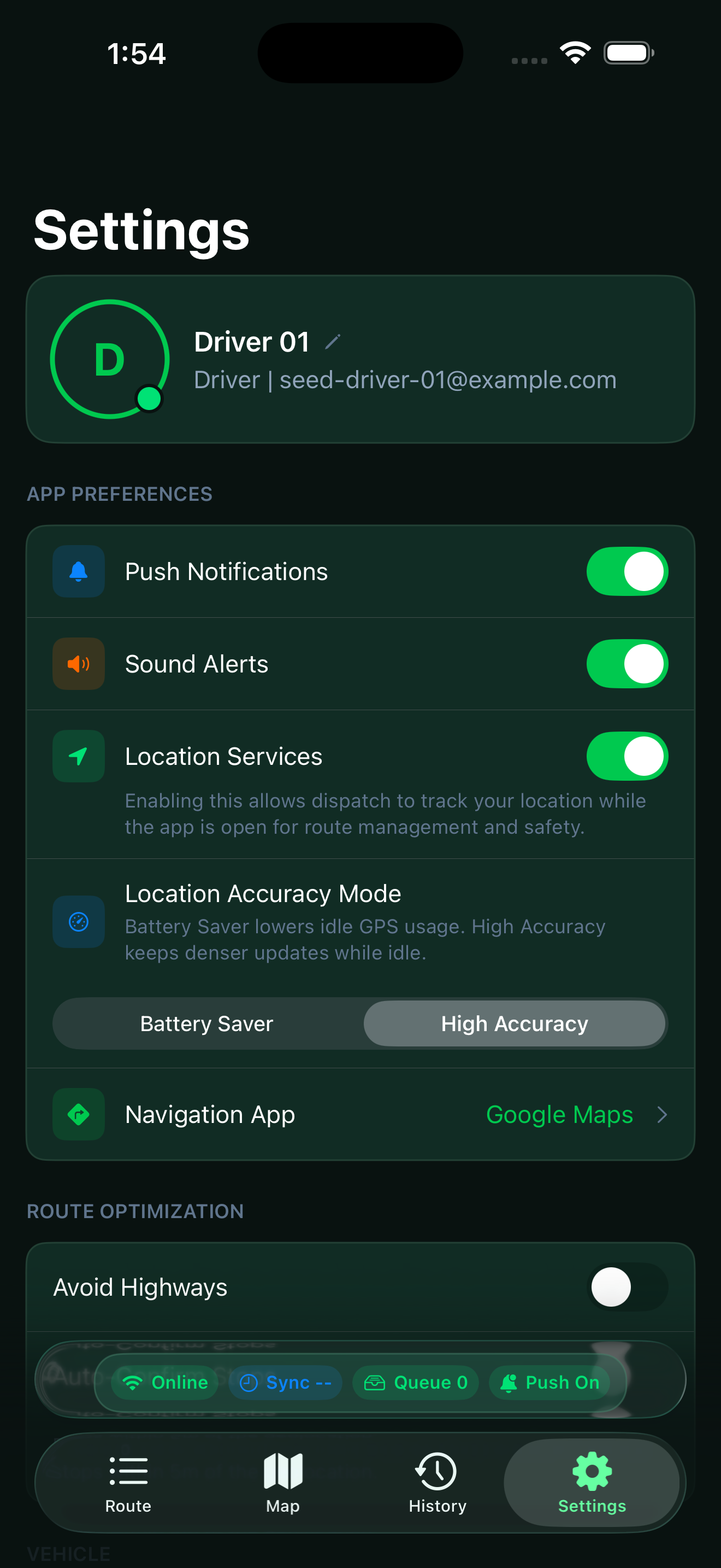 BasuraOS invite-only iOS driver settings screen