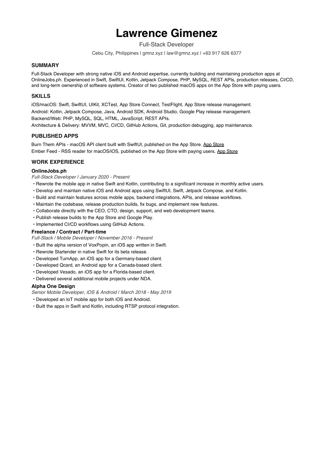 Preview of Lawrence Gimenez's CV